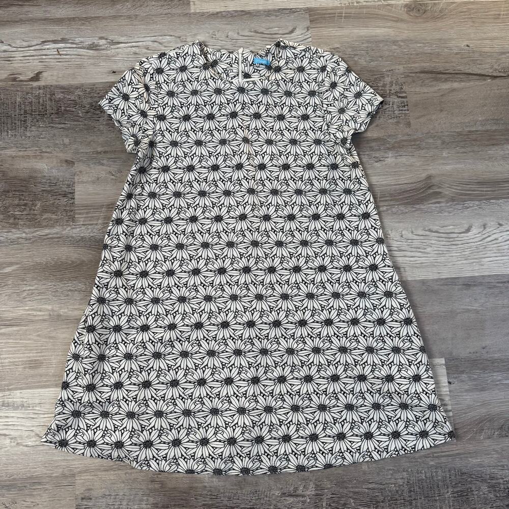 J McLaughlin Black White Floral Catalina Cloth Shift Dress Mod Short Sleeve L